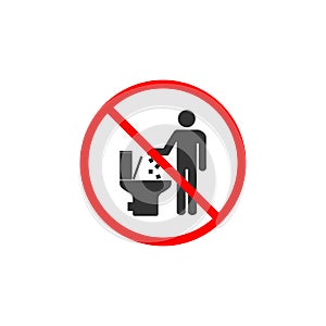 No toilet icon, No littering in toilet sign. Vector illustration, flat design.