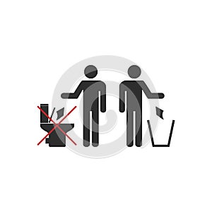 No toilet icon, No littering in toilet sign. Vector illustration, flat design