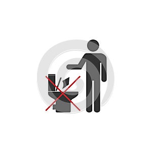 No toilet icon, No littering in toilet sign. Vector illustration, flat design