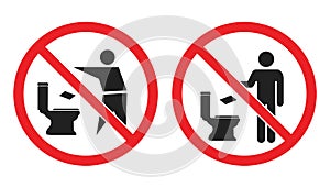 No toilet littering sign, do not throw paper towels in toilet icons photo