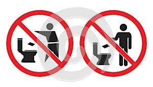 No toilet littering sign, do not throw paper towels in toilet icons