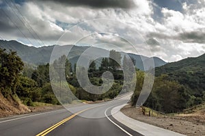 No traffic on famous Mulholland highway in Southern California.