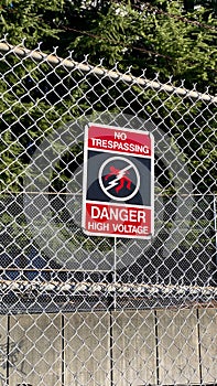 No trespassing sign danger high voltage no  entry