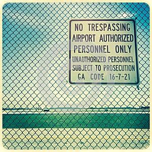 No trespassing sign on fence, Atlanta Hartsfield Airport