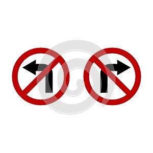 No Turn Left or No Turn Right Sign Illustration Design. Vector EPS 10