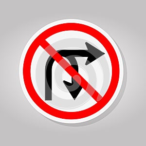No Turn Right Or U-Turn Right Traffic Road Sign Isolate On White Background,Vector Illustration