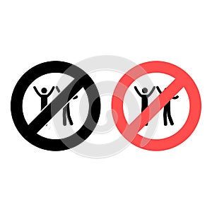 No two friends give five icon. Simple glyph, flat vector of people ban, prohibition, embargo, interdict, forbiddance icons for ui