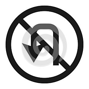 No u-turn prohibition sign line icon
