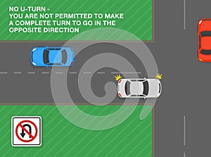 No u-turn, you are not permitted to make a complete turn to go opposite. Road sign meaning.
