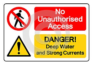 No Unauthorised access Danger Deep Water and Strong Currents Symbol Sign, Vector Illustration, Isolate On White Background Label.