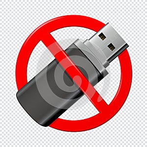 No usb flash red drive sign isolated on transparent background