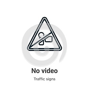 No video outline vector icon. Thin line black no video icon, flat vector simple element illustration from editable traffic signs