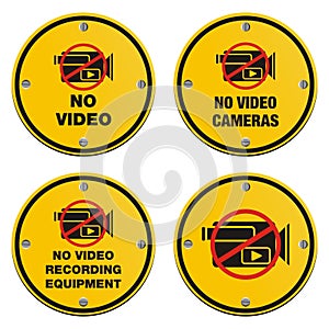 No video recording eqipment signs - cyrcle sign