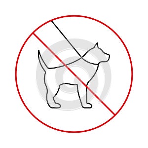 No Walking with Leash Domestic Dog Puppy Ban Line Icon. Walk Animal Pet Forbidden Outline Pictogram. Warning No Pet Sign