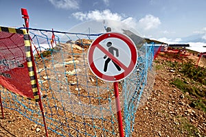 No walking sign in North Caucasus mointains. photo
