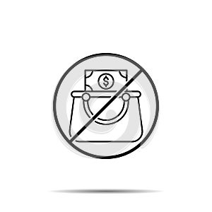 No Wallet, bag, dollar icon. Simple thin line, outline vector of saving money ban, prohibition, embargo, interdict, forbiddance