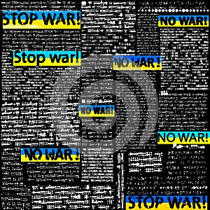 No war lettering newspaper grunge background. Vector image.