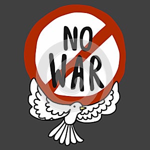 No war logo and cute white pigeon cartoon