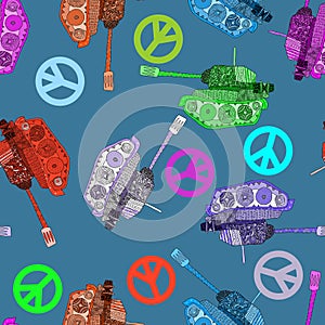 No war, seamless pattern. hippie background. world peace