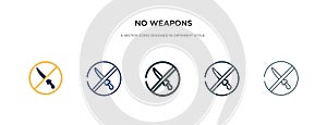 No weapons icon in different style vector illustration. two colored and black no weapons vector icons designed in filled, outline