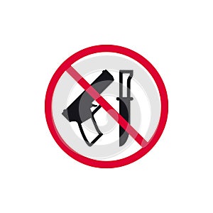 No weapons prohibited sign, forbidden modern round sticker, vector illustration