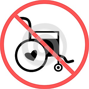 No wheelchair sign flat vector icon isolated in white background for apps mobile, print and websites. Warning label.