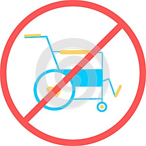 No wheelchair sign flat vector icon isolated in white background for apps mobile, print and websites. Warning label.