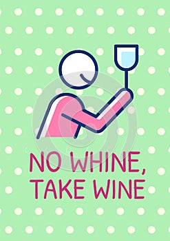 No whine take wine greeting card with color icon element