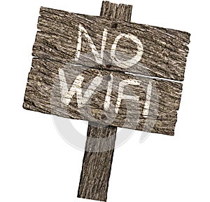 No Wifi Rustic Wood Sign image on white background