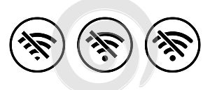 No wifi sign icon vector circle line. Disconnected wireless network sign symbol