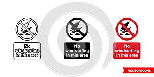 No windsurfing in this area prohibitory sign icon of 3 types color, black and white, outline. Isolated vector sign symbol
