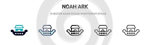 Noah ark icon in filled, thin line, outline and stroke style. Vector illustration of two colored and black noah ark vector icons