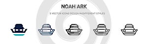 Noah ark icon in filled, thin line, outline and stroke style. Vector illustration of two colored and black noah ark vector icons