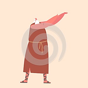 Noah Character Stretches out Hands to God Thanks for Salvation. Biblical Story. Cartoon People Vector Illustration