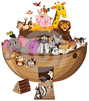 Noah`s Ark with Animals isolated on white background