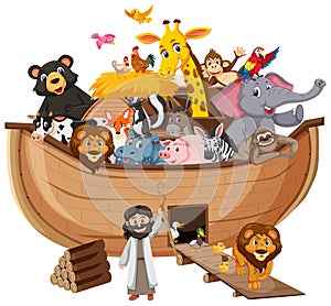 Noah`s Ark with Animals isolated on white background