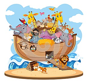 Noah`s Ark with Animals isolated on white background