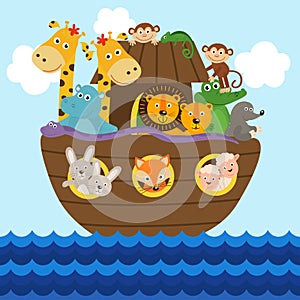 Noah`s ark full of animals aboard photo