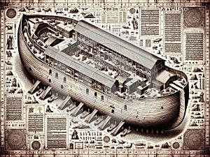 Noah\'s Ark in the style on old blueprint