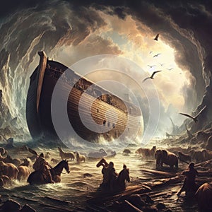 Noah's Ark during the Flood.