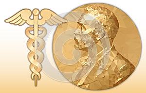 Nobel medicine award, gold polygonal medal and medicine symbol photo