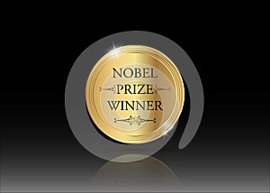 Nobel prize winner concept, music literature award, golden coin icon. The award of the year, abstract prize gold medal, pulitzer