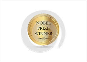 Nobel prize winner concept, music literature award, golden coin icon. The award of the year, abstract prize gold medal, pulitzer photo