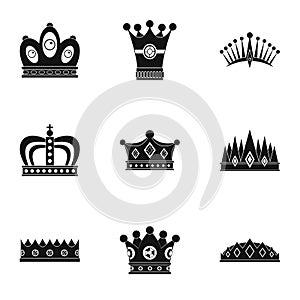 Nobility crown icon set, simple style