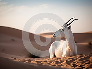 The Noble Gaze of the Arabian Oryx in Desert