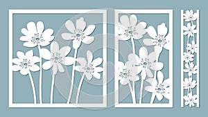 Noble hepatica. Vector illustration. Paper flower, stickers. Laser cut. Template for laser cutting and Plotter. Vector