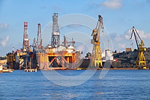 The Noble Paul Romano Oil rig in the Palumbo Shipyards, Malta.