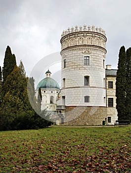 Noble tower of Krasiczyn castle Zamek w Krasiczynie near Przemysl. Poland