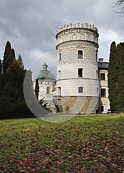 Noble tower of Krasiczyn castle Zamek w Krasiczynie near Przemysl. Poland