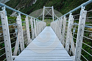 Nobody at empty bridge in paradise places, South New Zealand / Mount Cook National Park